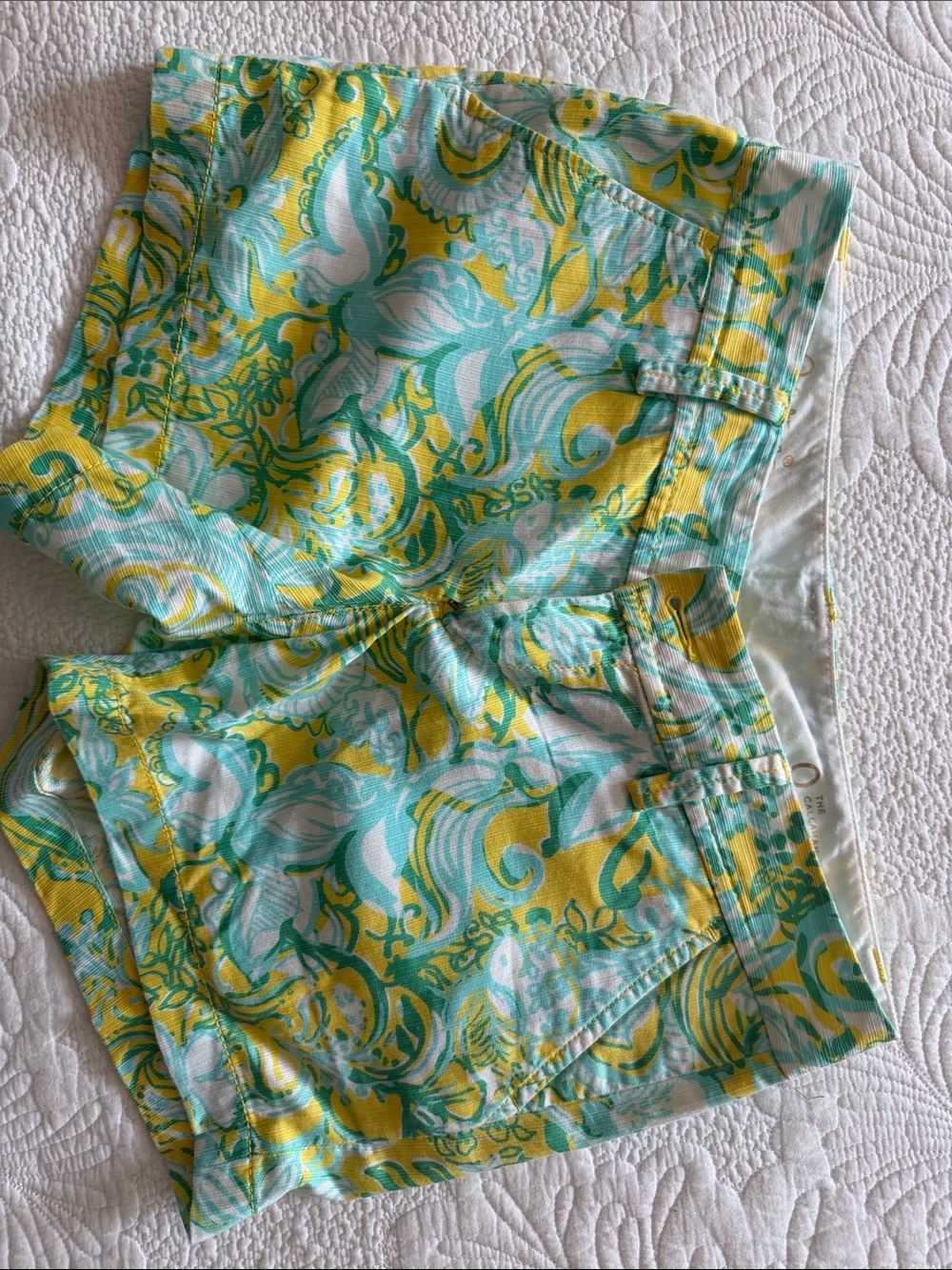 Lily Pulitzer Callahan Yellow & Teal Floral Swirl Jean Shorts NWOT